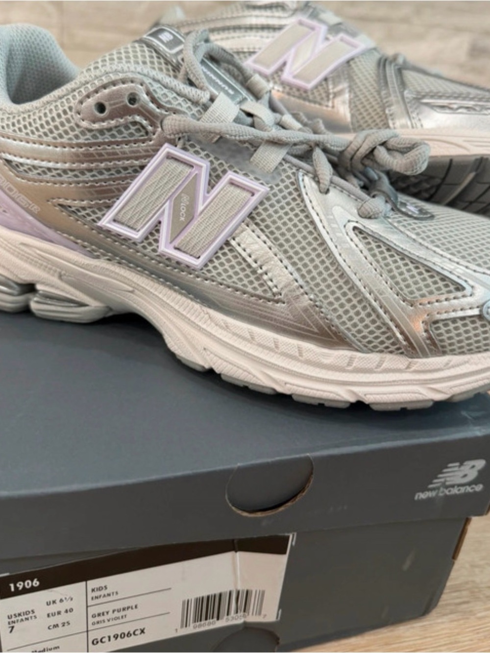 New Balance Grey and Light Purple Athletic Sneakers